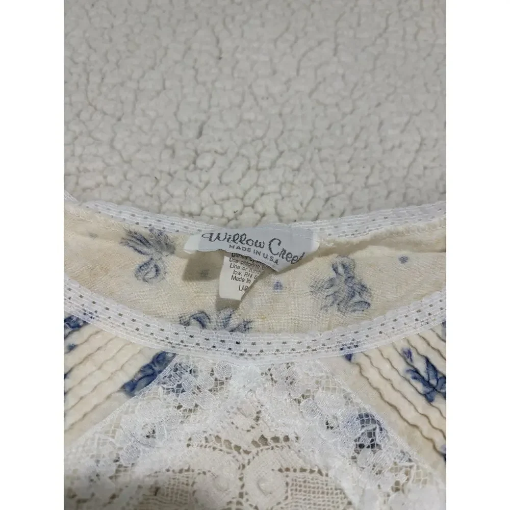 Vtg Willow Creek Flannel Nightgown‎ Sleep Dress Bows Lace Cottage Granny Modest